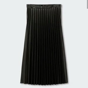 Mango Faux Leather Black Pleated Skirt
